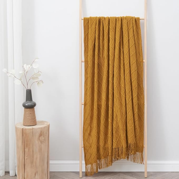 inhand Brown Knitted Throw Blanket for Couch and Bed, 50"x60" | Knit Fall Decor Halloween Blanket with Tassel, Lightweight Decorative Farmhouse Warm Woven Blankets and Throws for Women