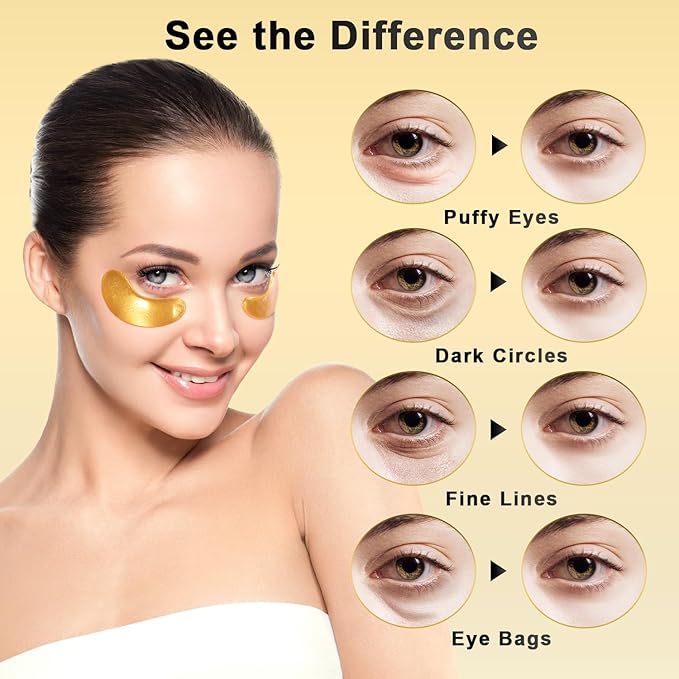 Under Eye Patches (12 Pairs) - 24K Gold Eye Masks Enriched with Abundant Collagen for Dark Circles, Puffy Eyes, Wrinkles - Gifts for Women Skin Care - Vegan & USA Tested