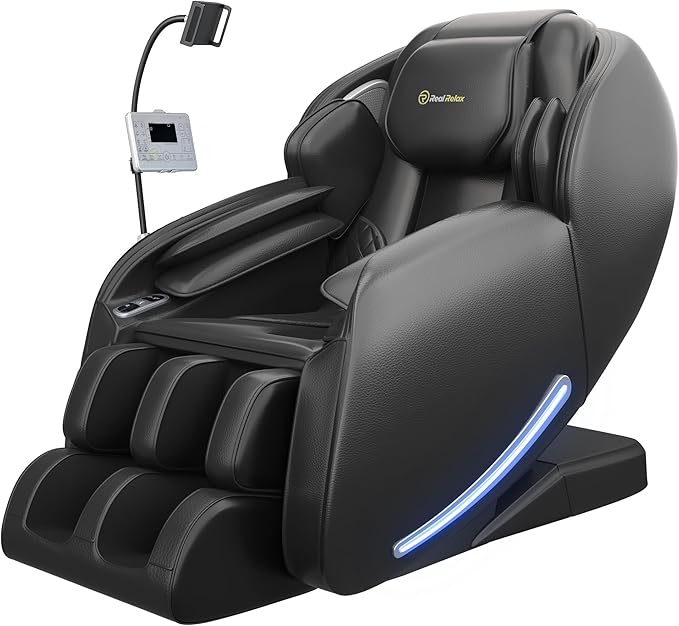 Real Relax 2025 Massage Chair Full Body, Zero Gravity SL-Track Shiatsu Massage Recliner, APP Control, Child Lock, Body Scan Bluetooth Foot Roller, favor 06, All Black