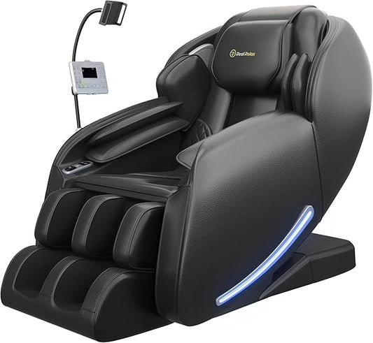 Real Relax 2025 Massage Chair Full Body, Zero Gravity SL-Track Shiatsu Massage Recliner, APP Control, Child Lock, Body Scan Bluetooth Foot Roller, favor 06, All Black