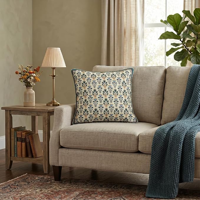 patdrea French Vintage Linen Throw Pillow Cover,18"x18",Set of 2-Wensel D | RusticDecorative Pillow Case,Farmhouse Floral Pattern,Cushion Coverfor Couch Living Room Bedroom Sofa