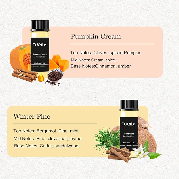 Waterless Diffuser Essential Oil Set(6X 20mL), Hotel Luxury Aroma Scent Oil My Way, Olene, Pumpkin Cream,Winter Pine,Usage Cold Air Diffuser Aromatherapy for Home Home, Office, Car