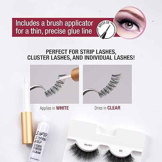 i•ENVY Super Strong Hold Eyelash Adhesive, Waterproof, 48-Hour Long-Lasting Lash Glue, Latex-Free, Hypoallergenic, Quick-Drying with Brush-On Applicator for Strip Lashes (Clear, 36 Pack)