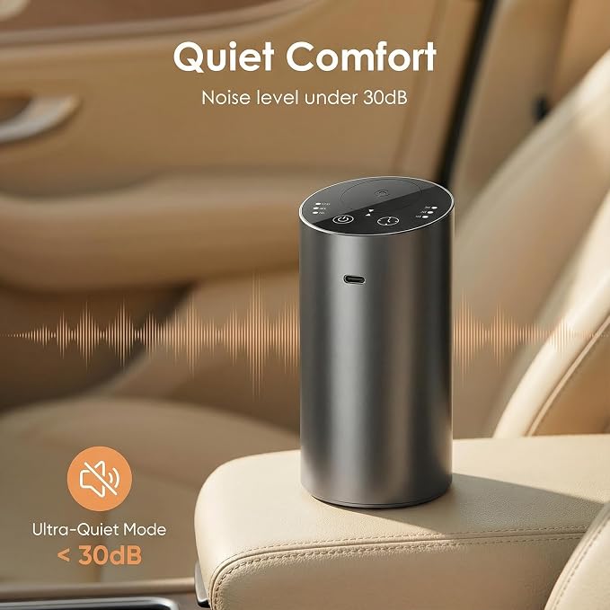 Car Diffuser, Waterless Essential Oil Diffuser with 2000mAh Battery & Timer, Adjustable Mist Cordless Aromatherapy for Car, Portable Air Freshener with Premium Aluminum Alloy & Type-C Charging(Grey)
