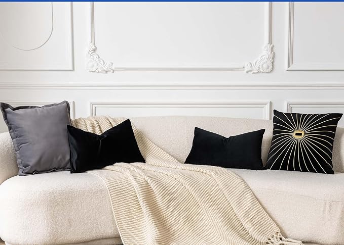 16x24 Pillow Covers Set of 2 Decorative Velvet Throw Pillow Covers,Black | Luxury Soft Cushion Covers with Invisible Zipper for Couch Sofa Bed Living Room Bedroom Home Decor Halloween