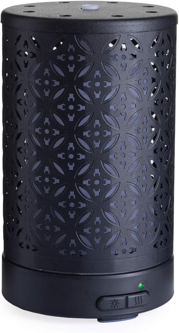 Airome Twilight Medium Cut-Metal Essential Oil Diffuser|100 mL Humidifying Ultrasonic Aromatherapy Diffuser 8 Colorful LED Lights, Intermittent & Continual Mist, Auto Shut-Off, Black
