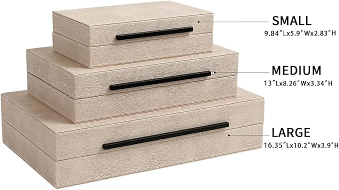 Decorative Boxes with Lids, Set of 3 Faux Leather Decorative Box, Large Modern Decorative Boxes with Lids for Home Decor, Photo Boxes, Organizer Box (Ivory)