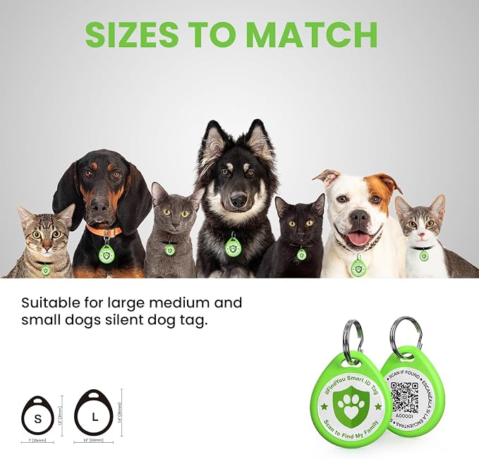QR Code Dog Tags Personalized for Pets, Real-time Alerts, Green