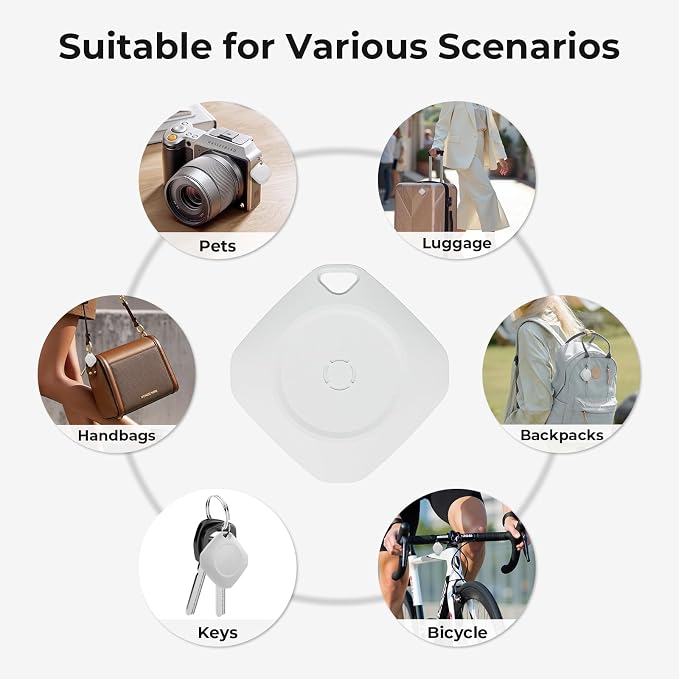Tracker Tags-4 Pack(iOS Only), ltem Finder Smart Tag Set Milk White | IP67 Waterproof, Loud Beep, Replaceable Battery, Smart Tag for Keys, Bags, Luggage, Pets, Wallet, Compatible with Find My APP