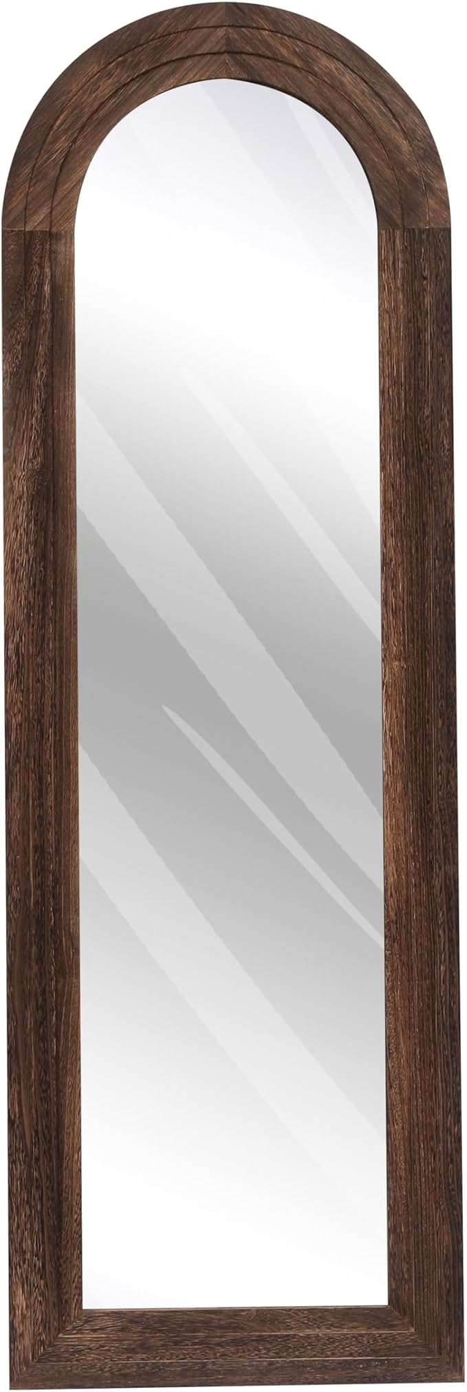 ZHUNFA Arched Full Length Mirror with Solid Wood Frame, 65x22, Brown | Farmhouse Wall Mounted Floor Mirror with Stand, Vertical Hanging, Leaning Standing for Bedroom, Living Room