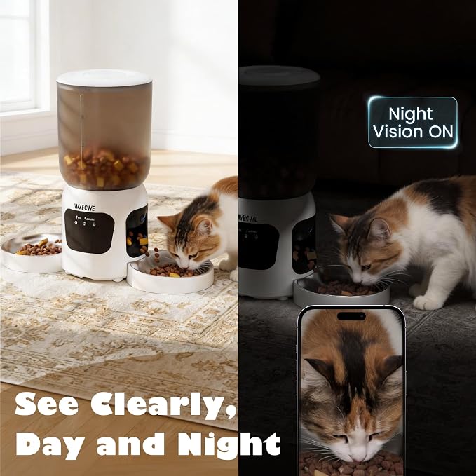 Automatic Cat Feeder for 2 Cats, 6L Smart Pet Dispenser with Camera | Dual Bowl Design, 1080P HD Night Vision, 2-Way Audio, App Control 2.4G/5G WiFi, Timed Meal Dispenser for Multiple Cats & Dogs
