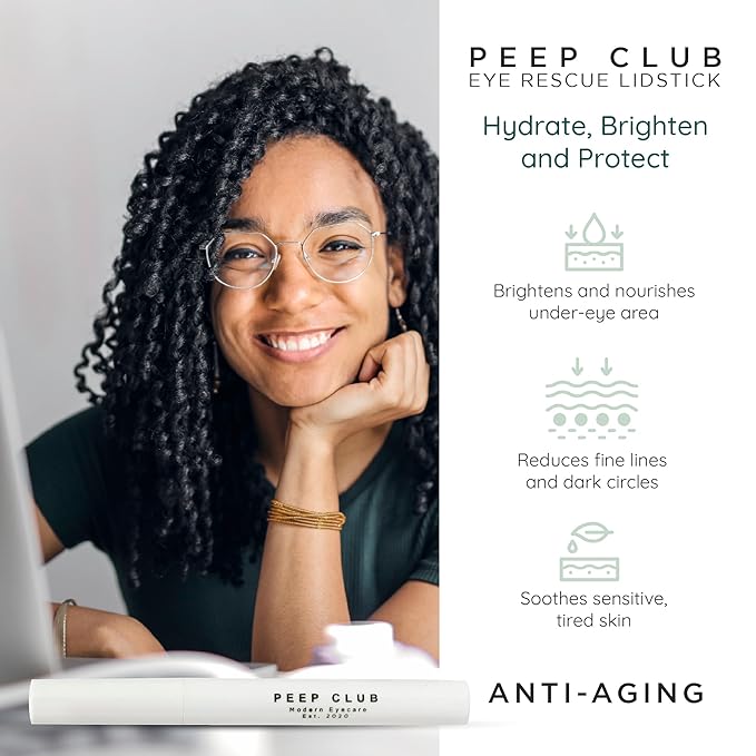 Peep Club Anti-Aging LidStick – Optometrist Formulated Overnight Eye Balm For Fine Lines, Hydrating, Soothing, Perfect for Sensitive Eyes, Oat Ceramides, Primrose & Manuka Oil, Vit C, Travel-Friendly
