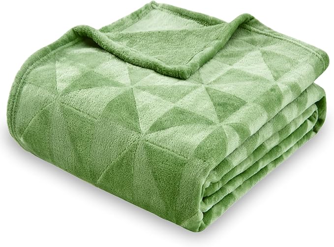 Flannel Fleece Throw Blanket, 50 x 60 Inches, Sage Green | Triangle Textured Super Soft Lightweight Cozy Warm Plush Blanket for Bed Couch Sofa