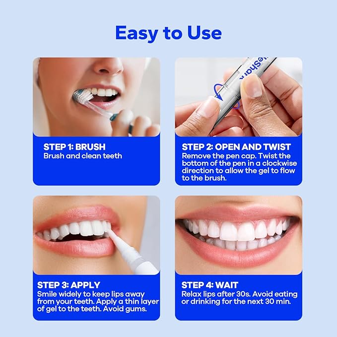 SmileShark Premium Teeth Whitening Pens (4 Count), Sensitive-Free Whitening Gel, Professional-Strength Formula, On-The-Go Tooth Gel for Adults