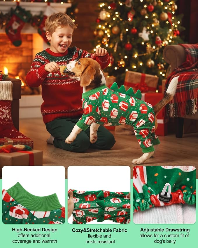 CuteBone Dinosaur Costume Halloween Christmas Dog Pajamas, Stretchy Spandex Crystal Velvet Sleepwear Coat for Small Dogs, Soft & Warm Pet Outfit Clothes for Cold Weather, Cozy Pullover Design COSP27XS