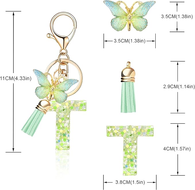 Fashion Alphabet Initial Letter Keychain Tassel Butterfly Pendant Key Ring for Purse Handbags Women Girl