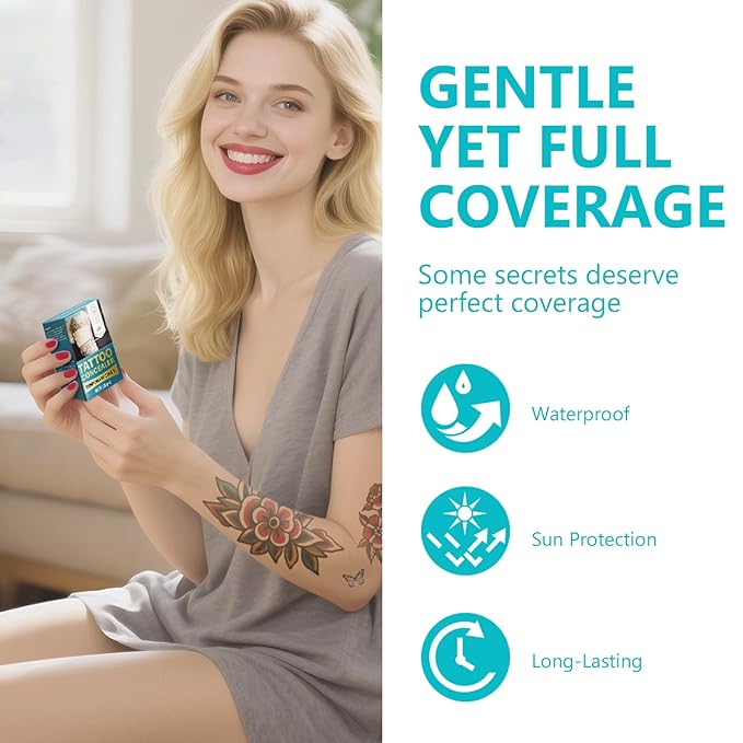 Tattoo Cover Up Makeup Waterproof, Full Coverage Concealer for Tattoos, Dark Spots & Scars, Long Lasting, Smudge-Proof & Transfer-Resistant
