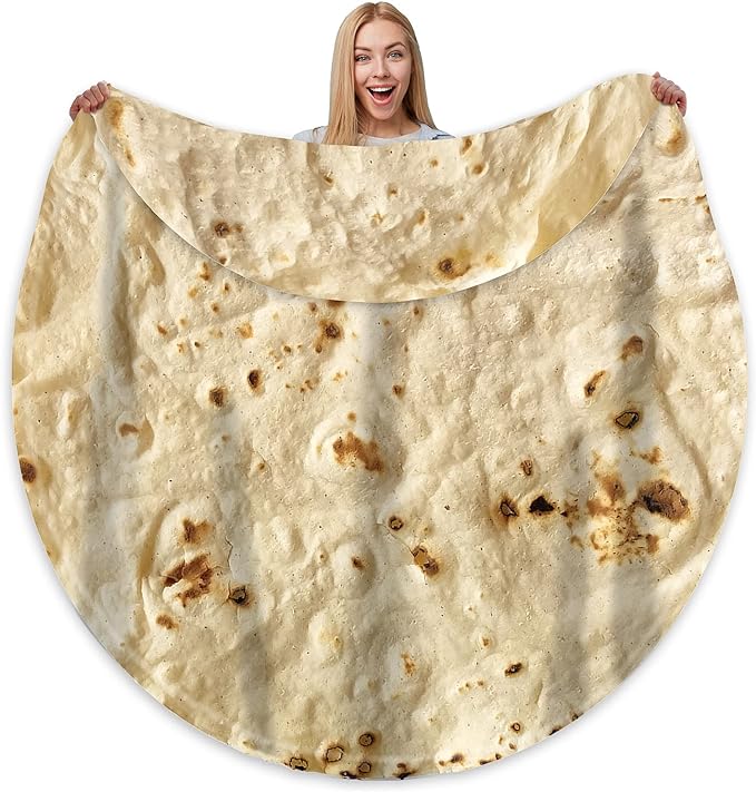 Bcareself Tortilla Blanket Adult Size Giant Double Sided for Kids Funny Realistic Food Personalized Throw Blanket Novelty Gift for Everyone 300 GSM Soft Flannel 71 inches Yellow