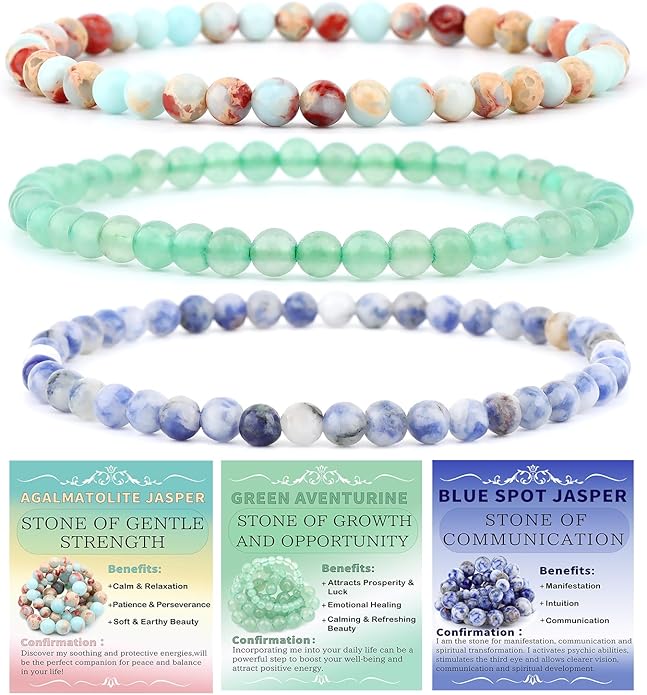 NCB 2.3-Piece 4mm Natural Crystal Gemstone Stretch Bracelets – Handmade Reiki Energy Healing Jewelry for Meditation,Yoga, Unisex