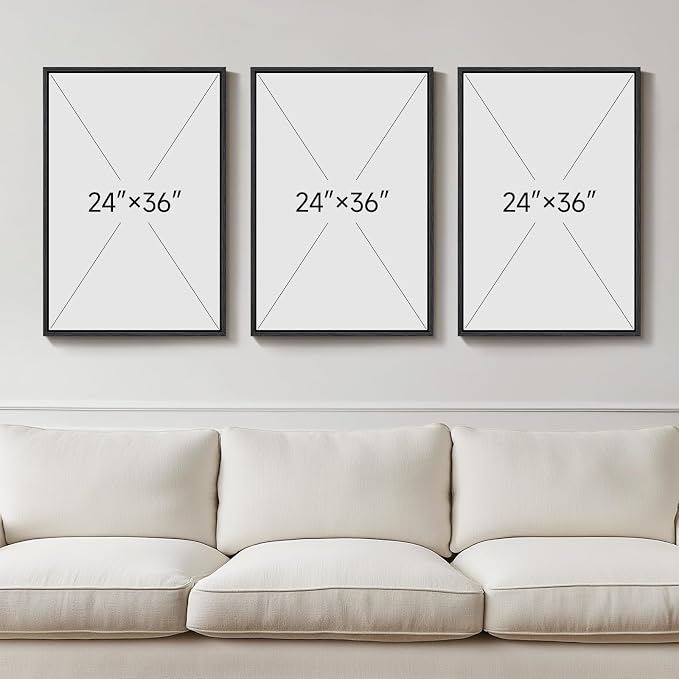 Large Framed Neutral Abstract Geometric Wall Art Set, 3 Piece Modern Minimalist Artwork for Walls, Black and Beige Canvas Prints Pictures Wall Decor for Living Room Bedroom Dining Room Office 24x36 In