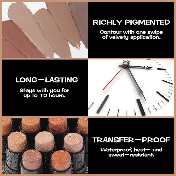 FOCALLURE Cream Contour Stick, Matte Bronzer Stick, Professional Face Shaping & Contouring Stick Makeup, Easy to Apply with Buildable Coverage, Long Lasting & Sweatproof, BROWN
