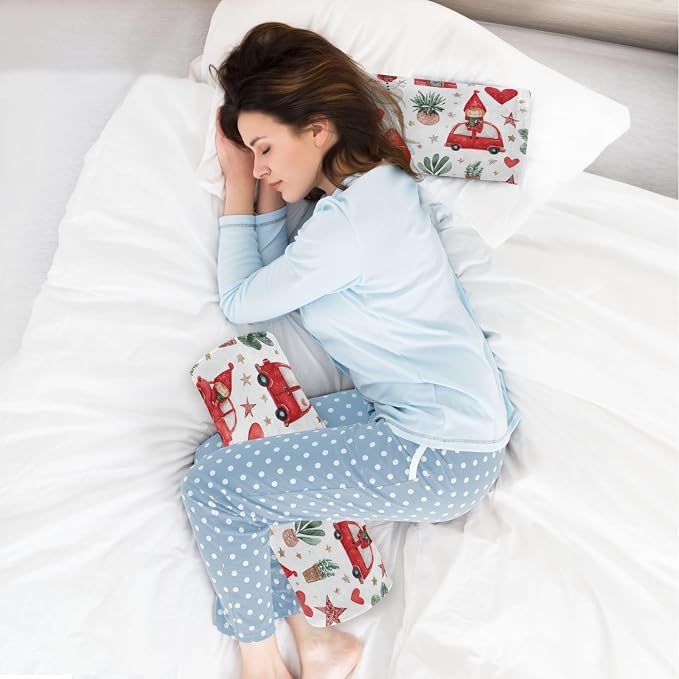 Watercolor Christmas Elves Stars White Neck Roll Pillow Bolster Round Health Memory Foam Long Cervical Cylinder Pillows with Removable Washable Cover for Body Bed Legs Back Yoga