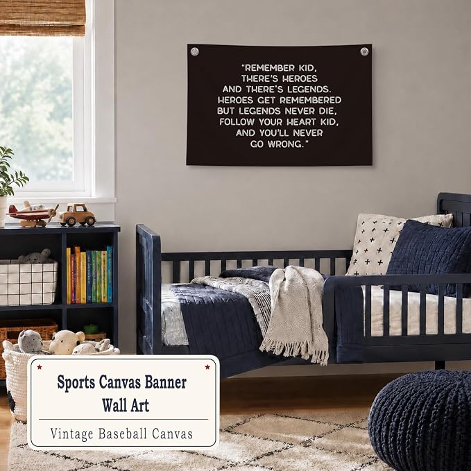 Vintage Baseball Wall Decor for Boys Room, Inspirational Sports Quote Canvas Banner, Retro Baseball Nursery Wall Art for Bedroom Playroom,Baby Shower Gifts,30x20 Inch(Black)