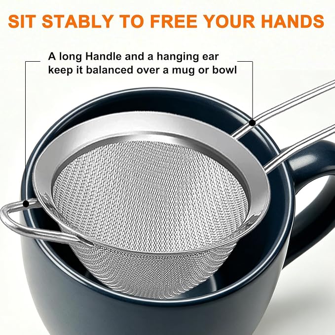 Small Fine Mesh Strainer, Stainless Steel Mini Sieve, Bar Strainer for Cocktail, Juice, Coffee, Tea Strainer for Loose Leaf Tea, Mini Sifter for Matcha, Flour, 1 Pack | 3.15 In Mini Strainer, for Cocktails, Loose Tea, Juice, Fits Most Cups and Mugs