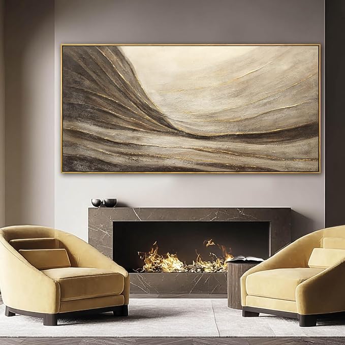 Large Framed Brown Abstract Gold Wall Art for Living Room 29x58 Inch