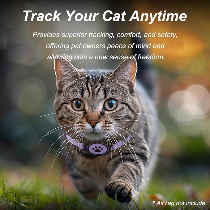 Airtag Cat Collar, Stretchy Kitten Collar with Apple Air Tag Holder, Purple