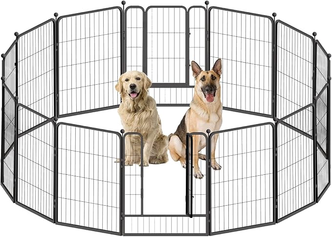 CAPHAUS 24/32/40 Inch Height Bold Metal Foldable Heavy-Duty Pet Playpen with Door, Available in 8/16/24/32 Panels Indoor/Outdoor Portable Kennel, Dog/Animals Exercise Fence Cage for Yard, RV, Camping