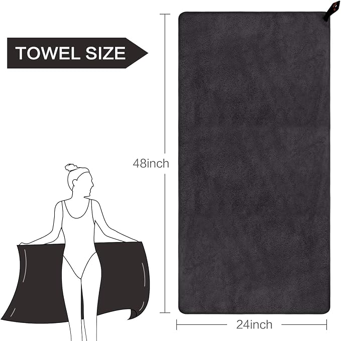 SUNLAND Microfiber Gym Bath Towel Ultra Soft Travel Camping Towel Super Absorbent Swimming Sport Yoga Sweat Towels with Straps for Adults and Children