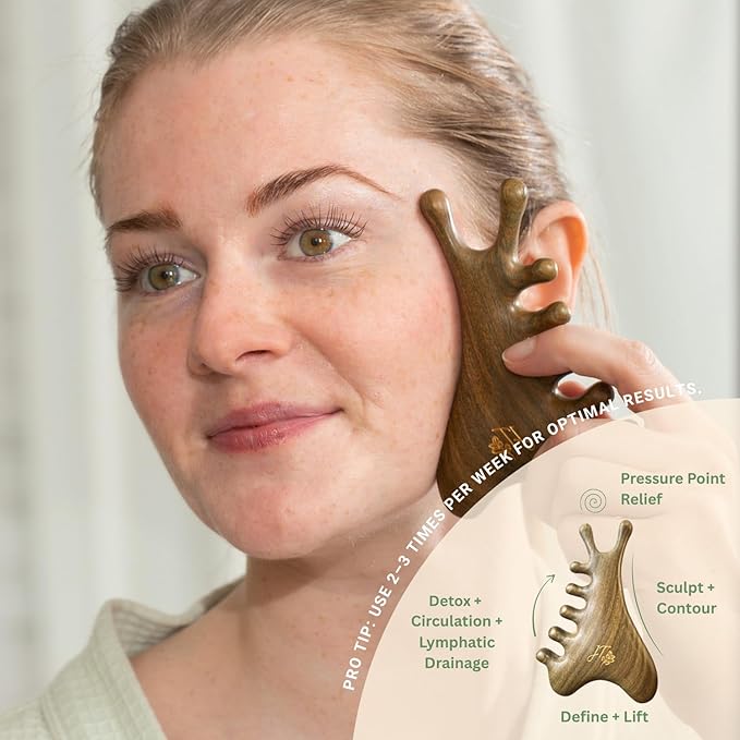 jade & timber Jade Roller & Green Sandalwood Gua Sha Set – Facial & Body Massage Tools for Lymphatic Drainage & Sculpting - Self Care Gift