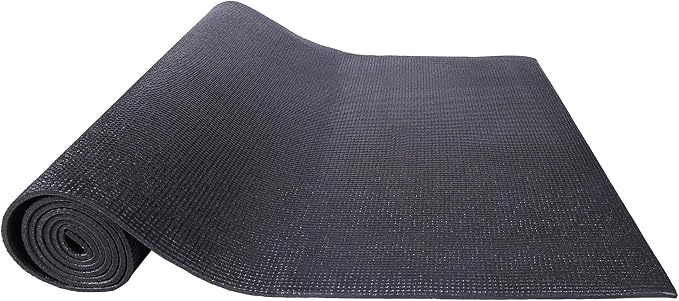 Signature Fitness All Purpose 0.25 Inch Thick High Density No Tear Exercise Yoga Mat with Strap & Lightweight Features for Indoor & Outdoor Use, Black