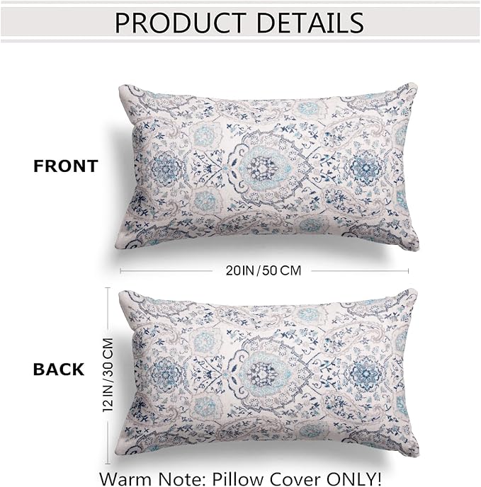 Snycler Boho Throw Pillow Covers 12x20 inch Set of 2 Terracotta Rust Blue Colored Throw Pillows Double Sided Boho Home Soft Decor for Bedroom Living Room Couch & Sofa (No Inserts)