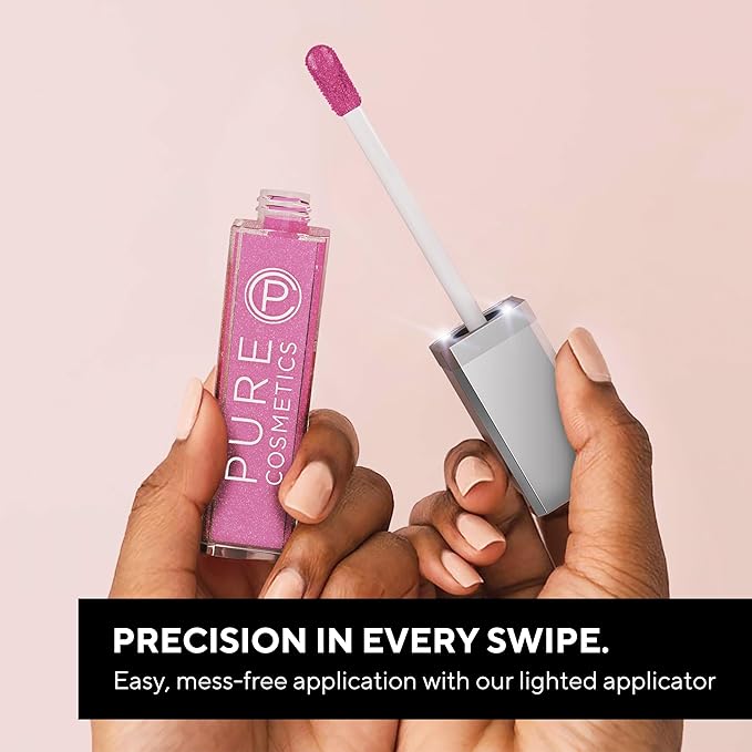 Pure Illumination Light-Up Lip Gloss with LED-Lit Applicator Brush + Side Mirror, Non-Sticky, Moisturizing Hydrating Lip Glosses with Lanolin, Jojoba Oil, & Vitamin E, Passion