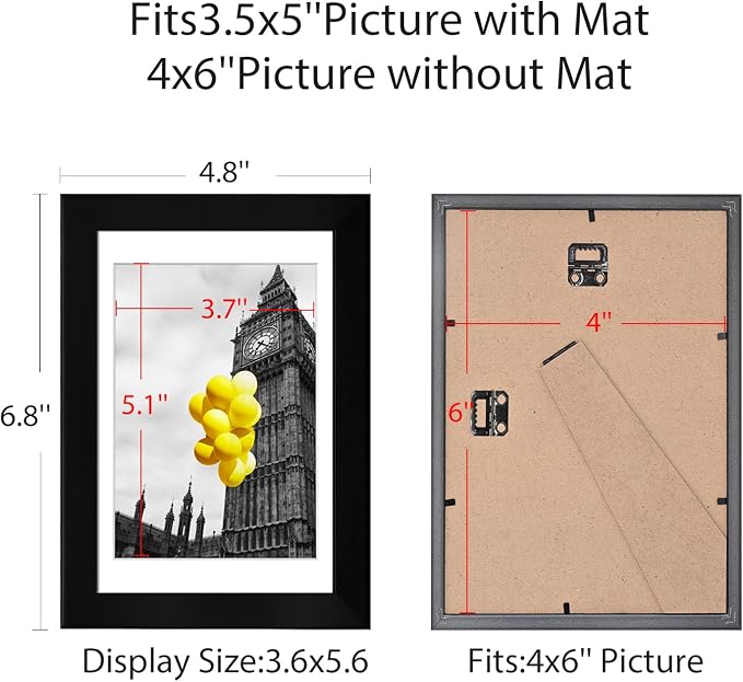 4x6 Picture Frame Set of 9, Display Pictures 3.5x5 with Mat or 4x6 without Mat, Multi Collage Gallery Square Photo Frames for Wall or Tabletop, Black