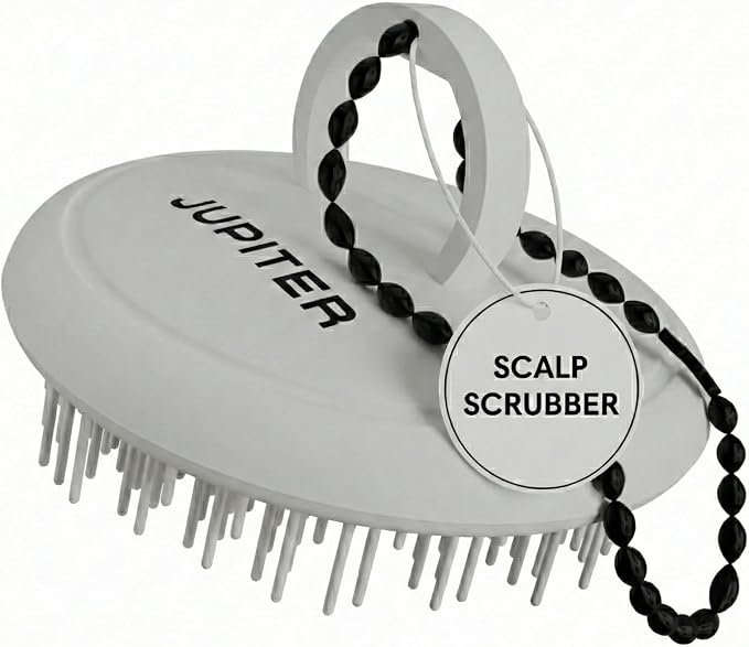 Jupiter Scalp Exfoliator - Scalp Massager Tool for Wet & Dry Hair - Ergonomic Detangler Brush - Dandruff Comb & Scrub to Remove Dandruff & Buildup and Support Circulation - White