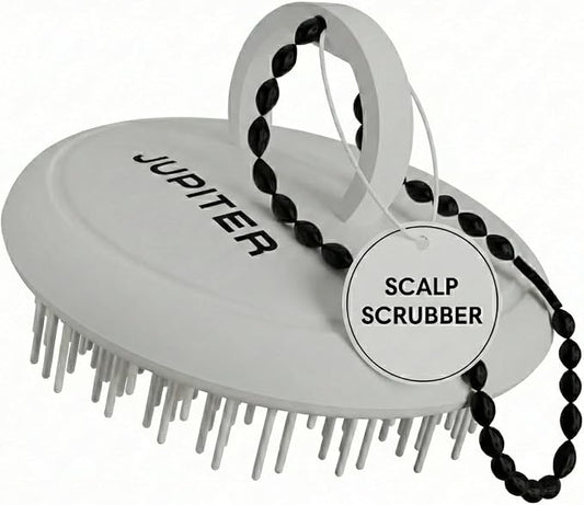 Jupiter Scalp Exfoliator - Scalp Massager Tool for Wet & Dry Hair - Ergonomic Detangler Brush - Dandruff Comb & Scrub to Remove Dandruff & Buildup and Support Circulation - White