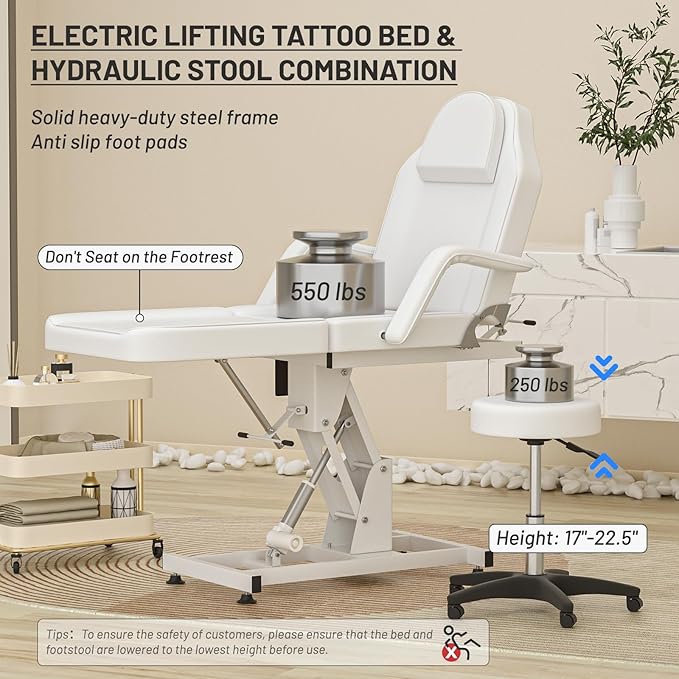 Electric Spa Beds for Esthetician Height Adjustment Professional Tattoo Chair for Client Electric Facial Chairs for Esthetician Bed