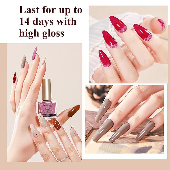 Nail Polish Set 6 Colors Quick Dry Nail Lacquer Non Gel Nude Brown Red Air Dry Fingernail Polish Regular Sheer Colors DIY Salon Gift for Women