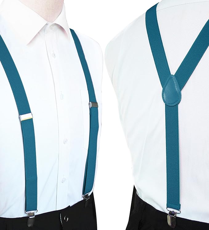 JEMYGINS Solid Color Mens Suspender with 3 Strong Clips Adjustable Braces