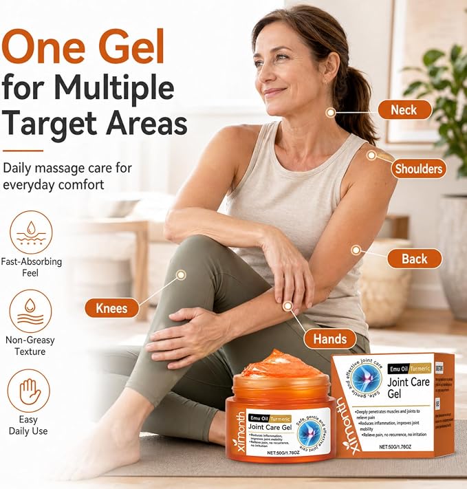 Ximonth Emu Oil Turmeric Joint Care Gel, 3 Pack 1.76 oz Each, Smooth Topical Massage Gel for Knees, Back, Neck, Shoulders, Hands & Feet, Non-Greasy Daily Self-Care Gel