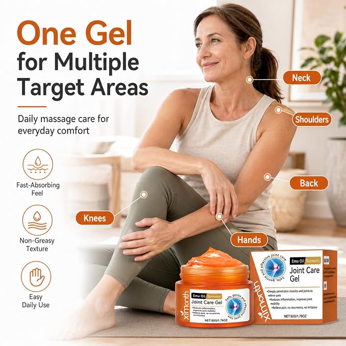 Ximonth Emu Oil Turmeric Joint Care Gel, 1 Pack 1.76 oz, Smooth Topical Massage Gel for Knees, Back, Neck, Shoulders, Hands & Feet, Fast-Absorbing Non-Greasy Daily Body Care Gel
