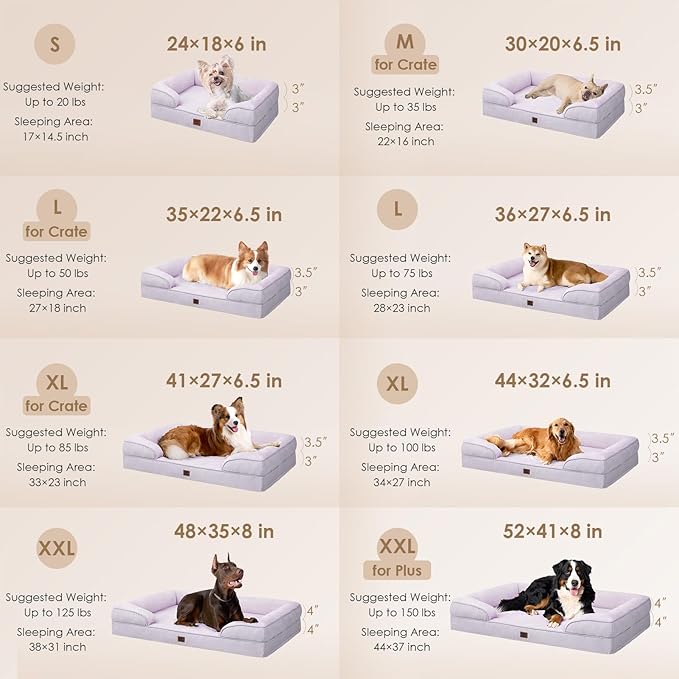 EHEYCIGA Orthopedic Small Dog Bed, Waterproof Memory Foam Washable Pet Beds | Non-Slip Bottom and Egg-Crate Foam Medium Dog Couch Bed with Washable Removable Cover, Lilac