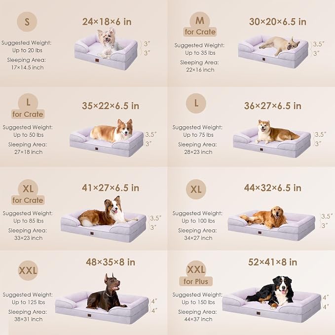 EHEYCIGA Orthopedic XXL Dog Bed, Waterproof Washable XL Big Pet Bed 52" | Non-Slip Bottom and Egg-Crate Memory Foam Extra Large Pet Couch Bed with Washable Removable Cover, Lilac