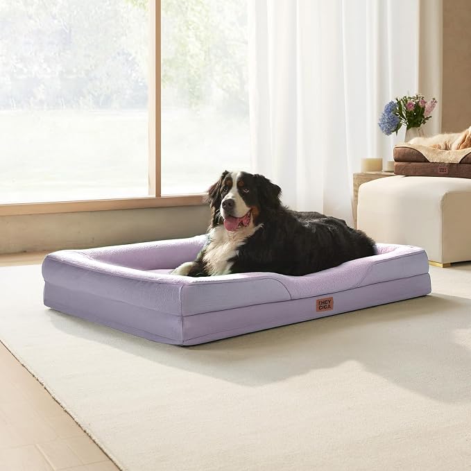 EHEYCIGA Orthopedic XXL Dog Bed for Large Dog, Memory Foam Dog Couch,Purple | 52x41 Inch Extra Large Sized Dog Sofa with Sides, Waterproof Liner & Washable Removable Cover, Bolster Pet Couch