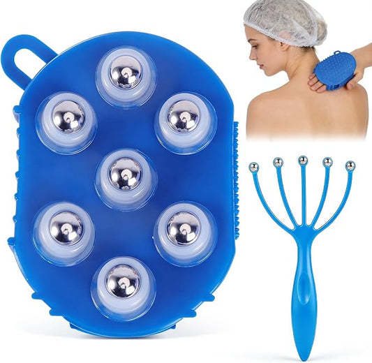 Manual Massage Glove with Head Massager | Lymphatic Roller Ball Massager,Scalp massager,Gua Sha SPA Muscle Release,For Head Face Neck Back Legs Full Body