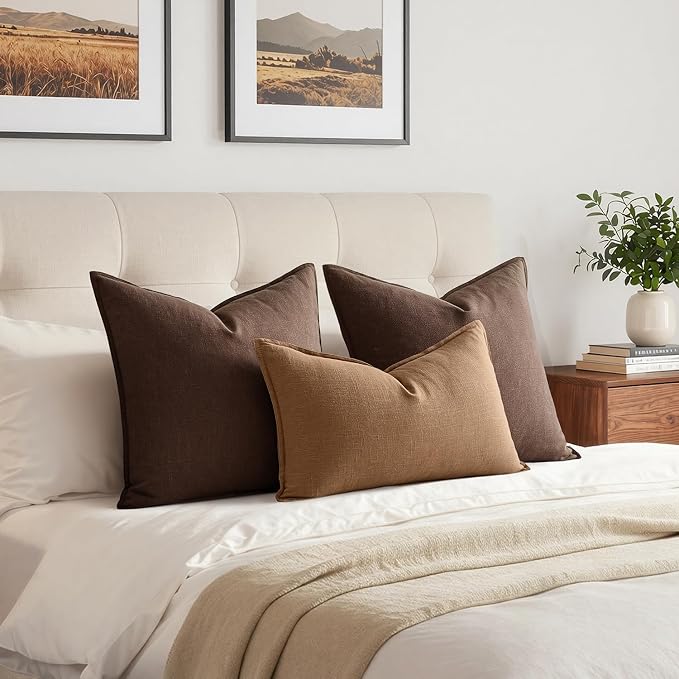 MIULEE Decorative Linen Lumbar Pillow Cover 12x20 Inch Brown | Fall Autumn Boho Farmhouse Couch Long Throw Pillow for Bed, Pack of 1 Accent Modern Pillowcase, Sofa Livingroom Home Decor