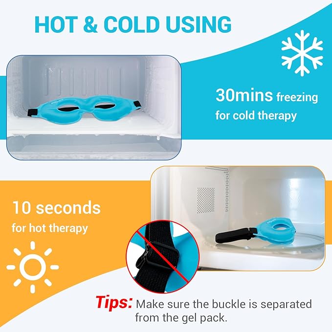 Comfytemp Cold Gel Eye Mask, Cooling Eye Ice Pack for Puffiness, Reusable Cold Compress Sleeping Mask for Puffy Eye, Dry Eyes, Sinus, Dark Circles, Migraines Relief, 2 Temp Side, Get Well Gift, 1 Pcs